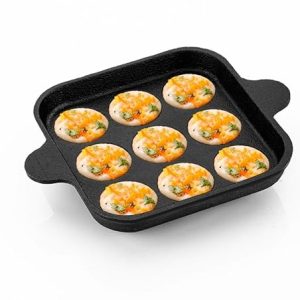 PREETCOOKWARE Cast Iron Paniyaram Appam Pan, Paniyarakkal, Appe ponganalu Pan Chatti Paddu Maker Cast Iron 9 Cavity Induction Base Without Lid